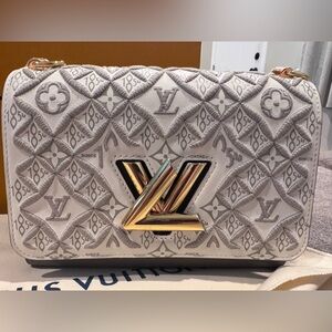 Louis Vuitton ebroidered since 1854 twist crossbody in grey/white/gold